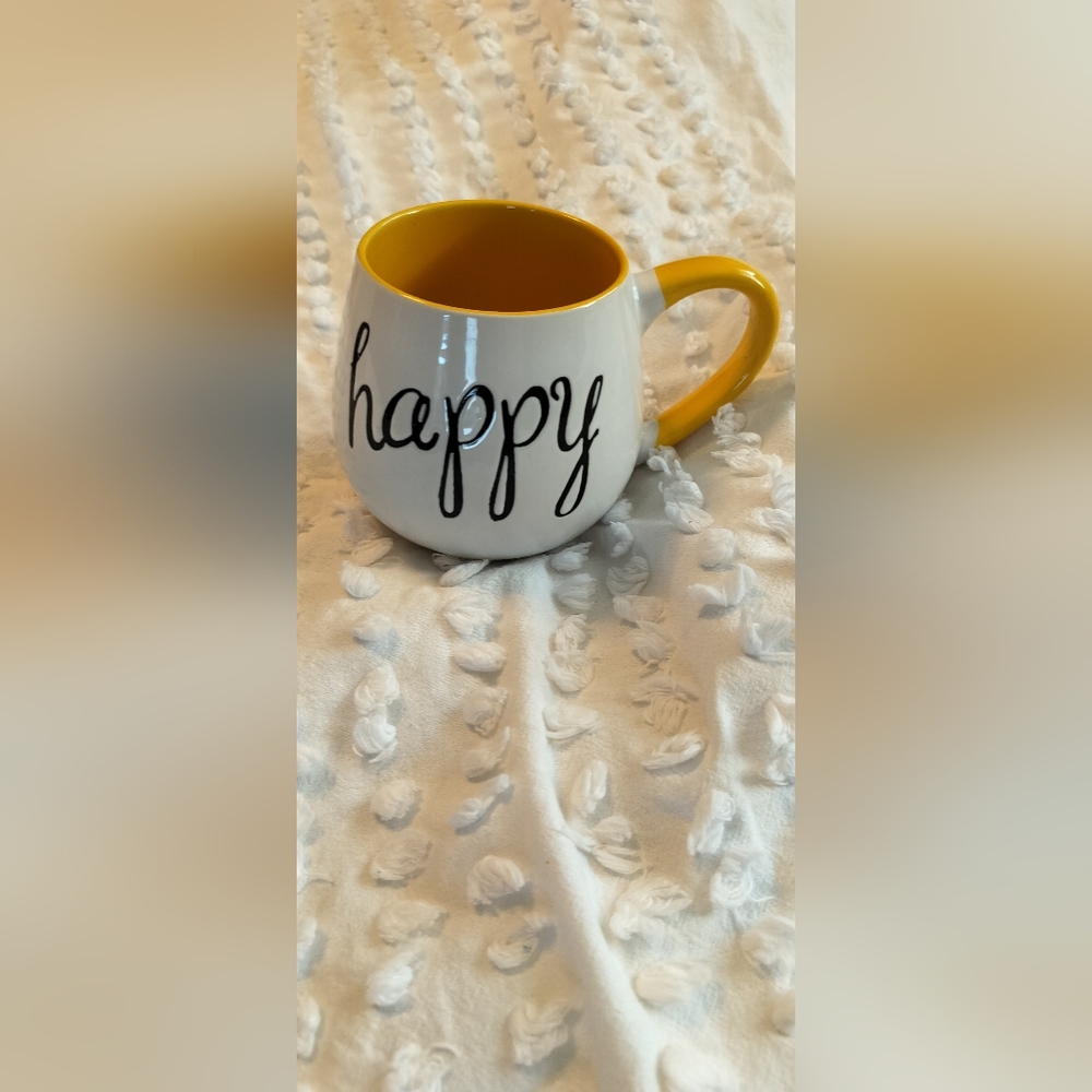 Pier 1 Happy Mug  ceramic stoneware dishwasher safe